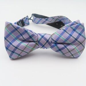 Stafford Bow Tie Purple Blue Plaid 2.25" Wide Pre Tied Polyester